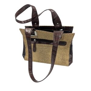 Vintage Baci Italian purse with burgundy patent leather And Woven Straw Women's